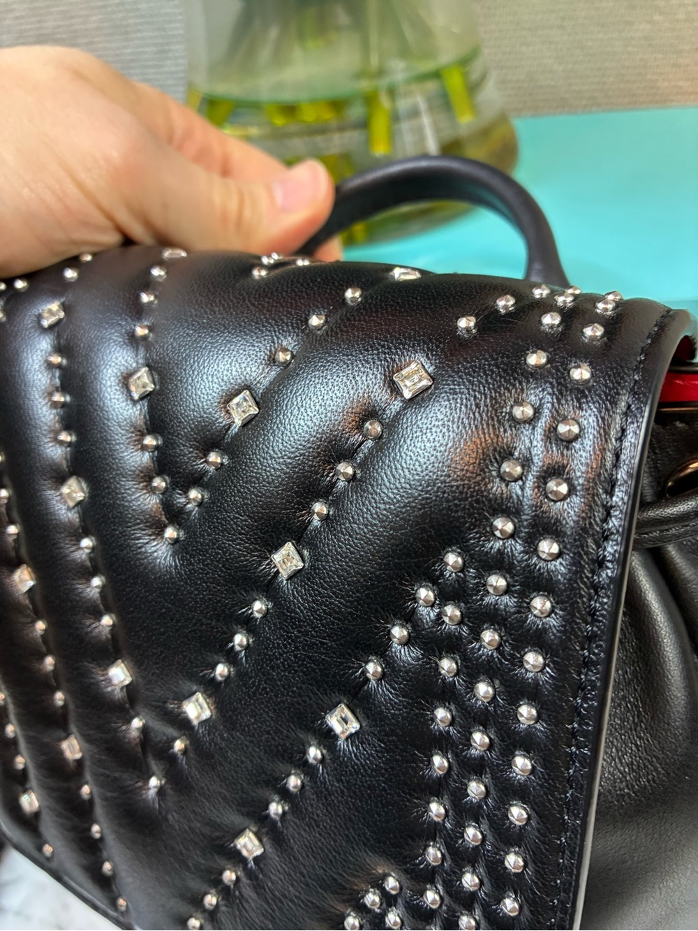 MCM Studded Diamond Disco Black Leather Mini Backpack w/ Crystal Accents - EUC - Picture 3 of 15